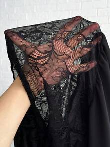 Jeanoix 蕾丝透视性感系带迷你连衣裙，适合春夏度假 - 黑色 - 查看 3