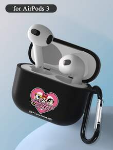 THE POWERPUFF GIRLS X SHEIN 1 pieza Estuche para auriculares con diseño de corazón de Las Chicas Superpoderosas, de textura de alta gama, sencillo, a prueba de golpes y con estilo. Regalo de Halloween y Navidad, compatible con AirPods - Negro - Ver 4