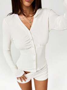 SHEIN ICON Women's Casual Solid Color Cardigan And Shorts 2 Pieces Set - White - View 5