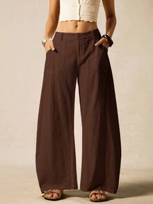 Quần ống rộng xòe màu nâu sô cô la dệt kim dành cho nữ - Màu nâu Sô-cô-la - Xem 3