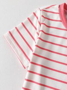 1 pieza Camiseta de manga corta con cuello redondo para niñas, primavera/verano - Multicolor - Ver 5