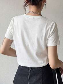 FRIFUL Women's Solid Color Slim Fit Casual Short Sleeve T-Shirt, Suitable For Spring And Summer - White - View 2