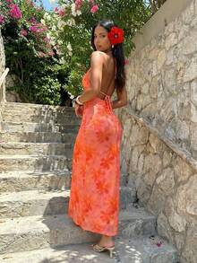 Firerie 女士新款夏季性感深V领串珠镂空设计长裙，夏季度假长裙，性感街头度假长裙，夏季服装，多色串珠装饰设计，适合海滩度假，露背网纱长裙，印花度假长裙，春夏服装，优雅，派对，音乐节，波西米亚风，度假，波西米亚风，海滩，夏威夷，音乐会，婚礼季，毕业礼服，毕业舞会，演出服，生日礼服，派对礼服，毕业典礼礼服，女士生日礼服，节日礼服，返校季 - 彩色 - 查看 3