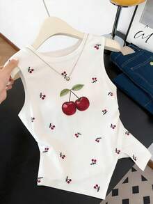 SHEIN PETITE Women's Asymmetric Cherry Print Camisole - Multicolor - View 1