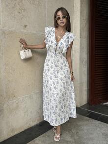 Elyressa Elegant Summer Long Dress For Women With Woven Prints - Blue - View 5