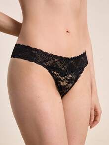 Seduluxe 5pack Scallop Trim Lace Thong Set, Sexy Lingerie - Black - View 6
