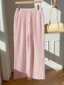 SHEIN EZwear Women's Casual Vacation & Commute Polka Dot Print Drawstring Waist Loose Wide Leg Pants - Baby Pink - View 2