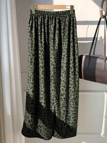 Pantalones sueltos con estampado de leopardo verde militar y cordón en la cintura para mujer - Verde militar - Ver 5