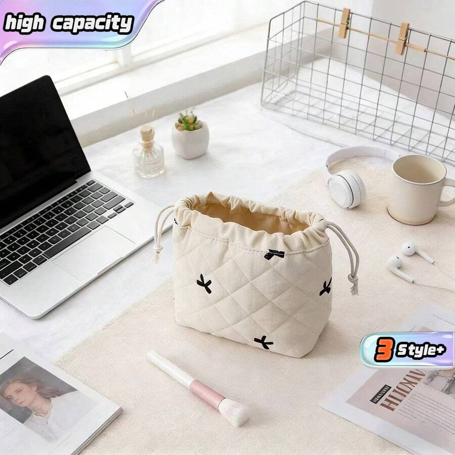 1 Túi đựng mỹ phẩm dây rút dập nổi, Túi đựng đồ trang điểm dung tích lớn, Túi đựng đồ đa năng, Túi vệ sinh, Ví đựng tiền xu, Túi đựng đồ vệ sinh cá nhân du lịch hình vuông, Món quà Giáng sinh hoàn hảo - Nhiều màu - Xem 1
