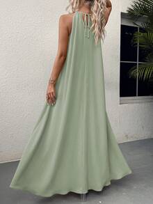 Balvessa Women's Solid Color Simple Daily Wear Swing Neck Halter Dress Maxi Vacation Beach Outfit - Mint Green - View 2