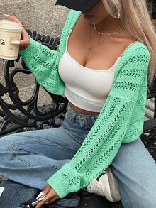INAWLY Solva Batwing Sleeve Hollow Out Lightweight Knit Cardigan - Mint Blue - View 5