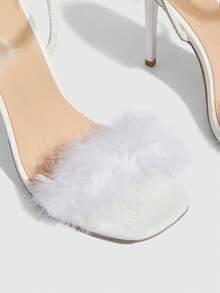 CUCCOO SZL Giày sandal cao gót nữ với chi tiết lông và đá đính, đa năng và ngọt ngào. - trắng - Xem 5