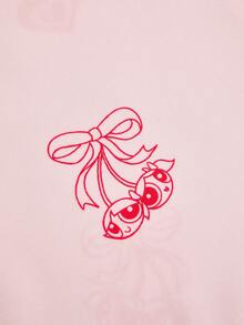 PopScrub THE POWERPUFF GIRLS X SHEIN 女士浅粉色爱心蝴蝶结印花V领手术服上衣，制服 - 淺粉色 - 查看 6