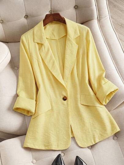Franclia Áo blazer công sở dáng ôm, tối giản, tay lửng 3/4, thời trang dành cho nữ cỡ lớn, thích hợp cho mùa xuân/hè.