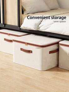 1/2 Packs Zippered Fabric Storage Box, Foldable & Washable Closet Organizer, With Handle (Beige) - Beige - View 7