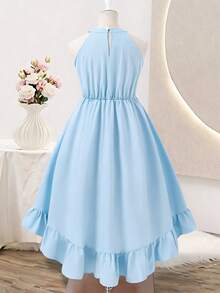 SHEIN Tween Girl Floral 3D Decor Ruffle Hem Halter Neck Dress - Blue - View 11