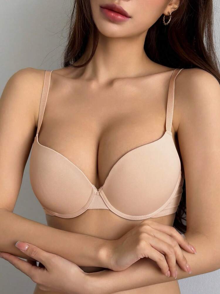 Solid Color Seamless Adjustable Strap Lightly Padded Wireless Bra For Women