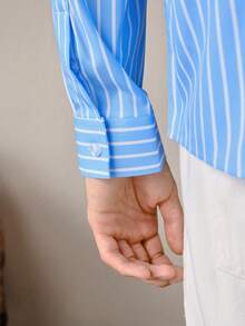VeloEdit Men's Business Casual Long Sleeve Striped Shirt For Men Nice Shirts For Business Casual Shirts Shirts Casual Slim Fit Shirts For Man, Embroidered Carolina Blue Baby Blue For Blue Blue Dress For Old Money, Father's Day Gift For Father & Boyfriend - Baby Blue - View 8