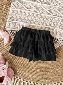 Babygirl Cute Ruffled Elastic Waist Shorts, Summer - Black - View 6