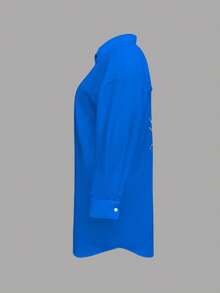 EMERY ROSE Vestido casual de vacaciones de una sola hilera con patrón de ojos de lentejuelas para mujer de talla grande - azul real - Ver 5