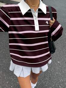 Muchica Casual Minimalist Contrast Color Striped Long Sleeve T-Shirt For Women - Multicolor - View 5