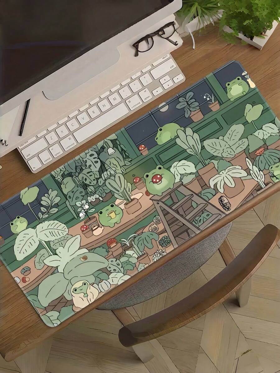 1PC Extra Large Mouse Pad Frog Family Design Gaming Desk Pad Big Keyboard Mat Washable Rubber Non Slip Base Stitched Edges Multi Size Available Computer Keyboard Pad Laptop Pad Desk Protector Office Study Mat Gift Choice - Little Frog Family - View 1