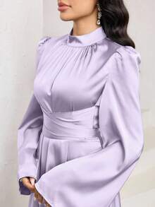 Veilorie Đầm dạ hội xếp ly thắt eo màu trơn thanh lịch dành cho nữ. - Màu tím hoa cà - Xem 5