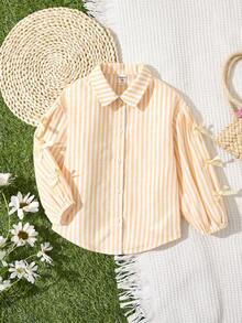 SHEIN Áo sơ mi dệt sọc thường ngày cho bé gái - Nhiều màu - Xem 1