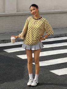 Muchica 女士波点印花圆领短袖休闲T恤 - 彩色 - 查看 6