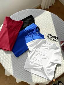 SHEIN 4件套男童舒适休闲日常百搭3D字母印花短袖T恤，适合春、夏、秋、冬四季日常穿着、运动、郊游、上学、聚会、节日、拍照、返校季等场合。 - 彩色 - 查看 5