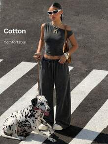 Muchica Bộ đồ thể thao gồm áo dệt kim màu đen dáng ôm sát vai bất đối xứng và quần ống rộng cạp chun có dây rút. - màu đen - Xem 8