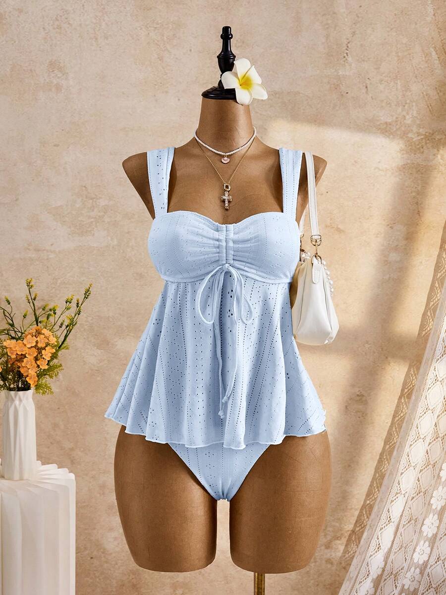 Bellisia Bộ bikini và áo hai dây màu vàng thêu jacquard dễ thương cho kỳ nghỉ xuân/hè 26SS đi biển.