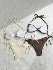 Swim Vcay 女士金属太阳装饰挂脖比基尼套装 - 彩色 - 查看 2