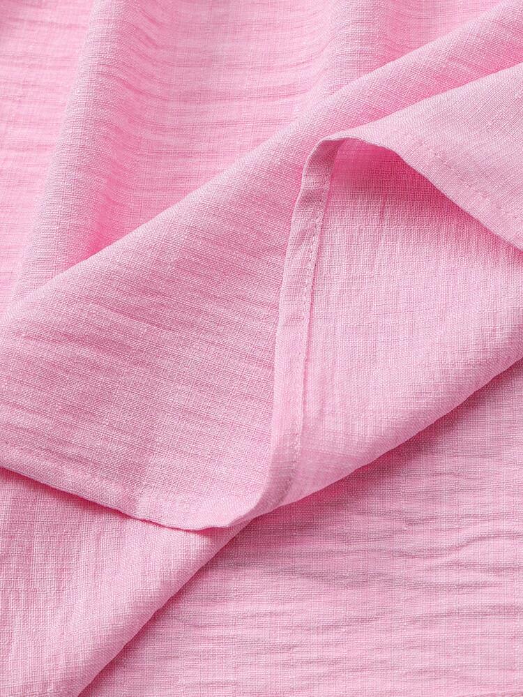 Plus Size Women's Solid Color V-Neck Petal Sleeve Casual Shirt Peplum Tops Women's Country Clothing Casual Blouse For Women Vacation Outfits Women Pink Tops Summer Outfits For Women Blouse For Women Casual