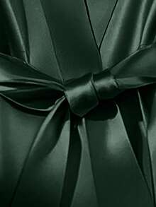 GlowEve CURVE Plus Size Women's Elegant Shawl Neck Belted Solid Color Shirt, Spring/Autumn - Dark Green - View 3