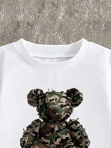 SHEIN Young Girl Sweet Camouflage Bear Print T-Shirt & Cargo Pants Set,Summer Casual Streetwear Outfit For Kids,Round Neck Short Sleeve Lightweight Gifts - Multicolor - View 6