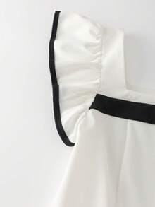 SHEIN Franclia Women's Square Neck Cap Sleeve Contrast Color Elegant Jumpsuit - Black and White - View 5