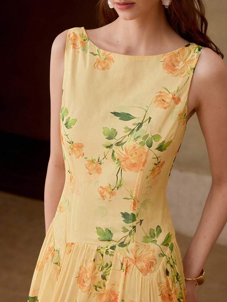 WOMEN'S ELEGANT ALLOVER PRINT DRESS FOR VACATION