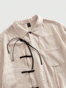 ROMWE MEN Street Life Áo sơ mi nam bằng vải lanh kiểu Trung Quốc, cài cúc. - Màu be - Xem 3