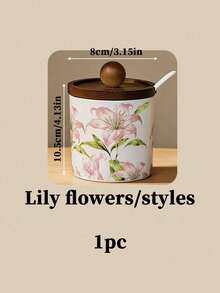 Cirelle Floral Pattern Ceramic Jar With Wooden Lid – Decorative Kitchen Canister For Candy, Flour & Tea, Rustic Farmhouse Storage Container, Housewarming Gift Idea - Multicolor - View 7