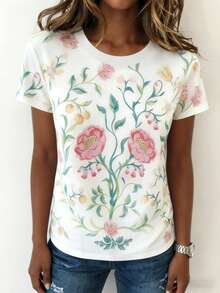 Resyla Women's Casual Floral Print T-Shirt, Summer - Multicolor - View 3