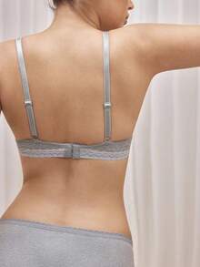 Của phụ nữ Nối Ren Áo ngực đẩy lên Với Vòng thép - Xám - Xem 3