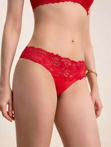 SHEIN 5条装对比色蕾丝丁字裤，性感内衣 - 彩色 - 查看 4