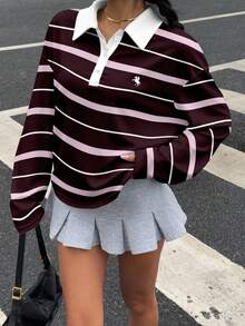 Muchica Casual Minimalist Contrast Color Striped Long Sleeve T-Shirt For Women - Multicolor - View 1