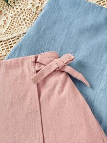 SHEIN 2 Peças Conjunto de Shorts Casuais de Cor Sólida Tecidos para Meninas Jovens - Multicolorido - Visão 4