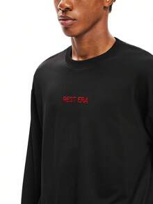 Rest Era Camiseta térmica de manga larga con cuello redondo, de felpa de aceite de coco gruesa, estilo minimalista y versátil, adecuada para uso diario casual - Negro - Ver 4