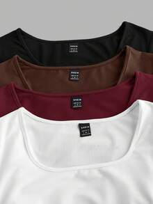 SHEIN EZwear 4pcs/Set Casual Minimalist Solid Color Comfortable Crew Neck Short Sleeve T-Shirts For Women, Suitable For Spring/Summer,Summer Top - Multicolor - View 12