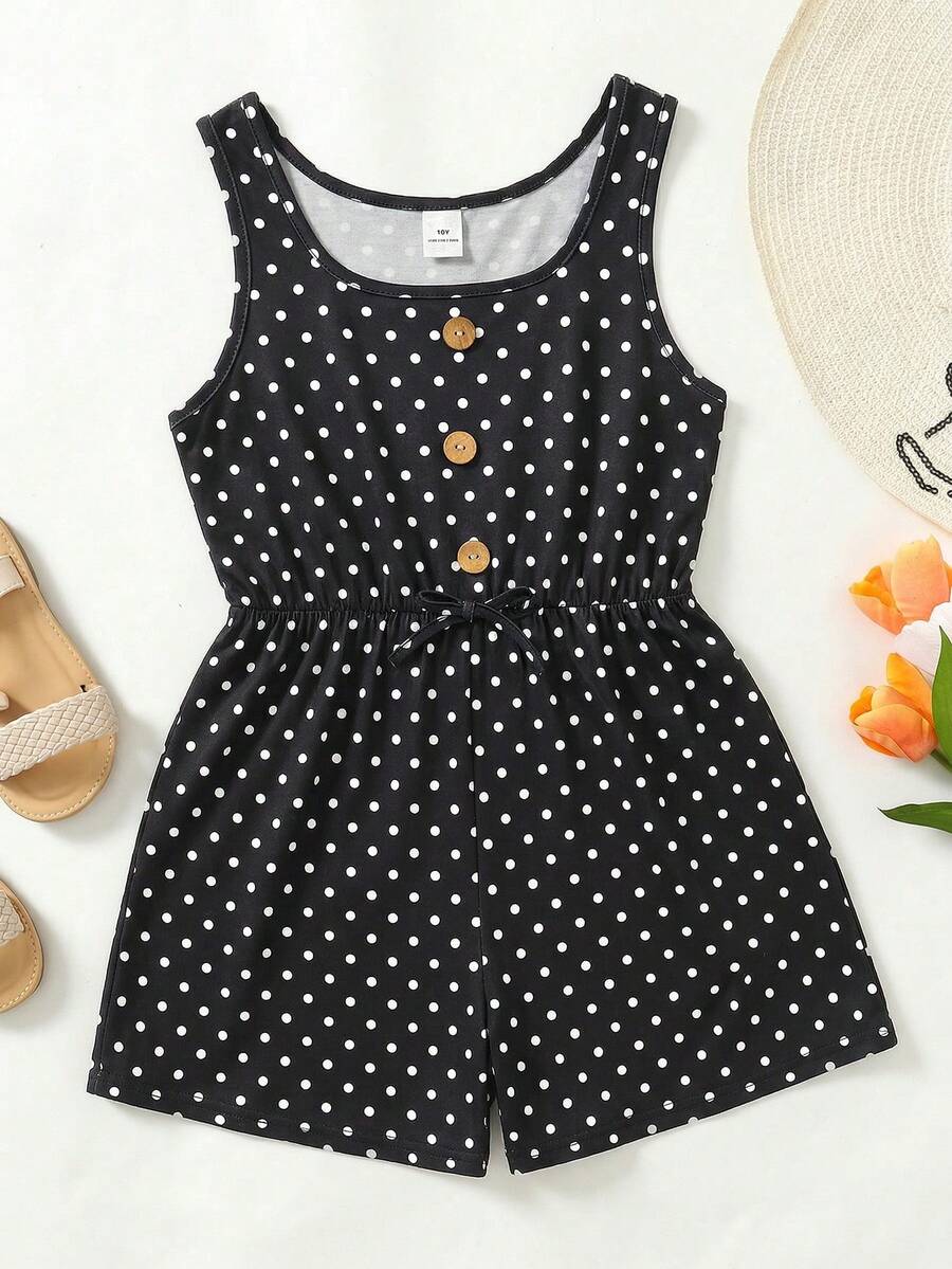 SHEIN Tween Girls' Casual Loose Romper, Suitable For Vacation And Beach - Black - View 1