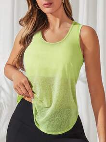 Gameset SHEIN Sport 女士纯色透视健身运动背心 - 綠色 - 查看 4