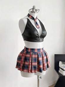 Fantasy Costume Fantasy Costume 4件套加大码女士格子印花拼接内衣套装 - 彩色 - 查看 8
